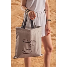 Beach Stuff Desen Baskılı Plaj Çantası Bej