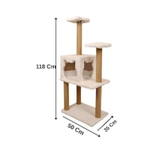 Pribor Üç Katlı Yuvalı Lüx Kedi Tırmalama Platformu Ve Kedi Oyun Evi Beyaz 118 Cm
