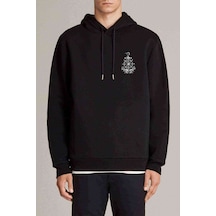 Çapa Ve Dümen Illüstrasyon Gemi Çapa Baskılı Siyah Erkek Sweat