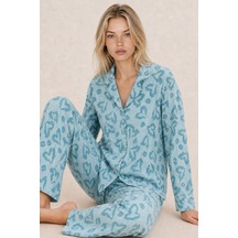 Kadın Uzun Kol Rahat Mavi Pijama Takımı 4761