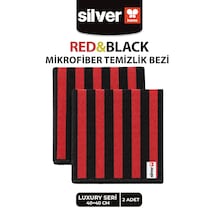 Luxury Serisi 2 Li Kırmızı Siyah İri Çizgili Mikrofiber Temizlik Bezi 40x40 Cm Süper Emici İz Bırakmaz Kırmızı - Siyah