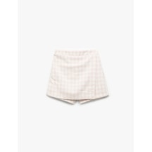 Koton Beli Lastikli Ekoseli Tüvit Şort Etek Pembe Ekose 6wkg40046aw