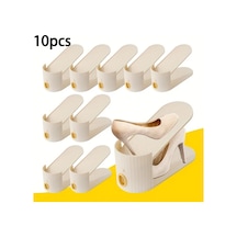 Fochsia Fildişi Beyaz Ve Kırmızı-kahverengi 10 Adet Katlanır Ayakkabı Askılığı, Dikey Çizgili, Altın Halkalı, Şık Ve Tasarruflu. Fildişi Beyazı Taban + Kahverengi-kırmızı İnsert