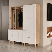 Set 5089-5072-5084 Rapsody Sol Aynalı 7 Kapaklı Membran 9 Askılı Bohem Portmanto Sepet-beyaz Beyaz - Meşe