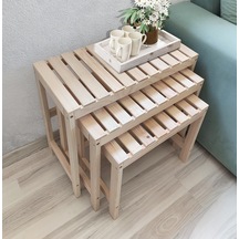 Zigon Sehpa Doğal Ahşap 3 Lü Sehpa Seti