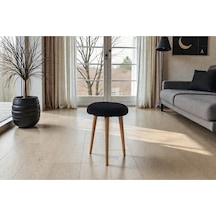 Modern Ahşap Ayaklı Teddy Kumaş Tabure Makyaj Masası & Ayak Dinlendirme Elegant Siyah Siyah