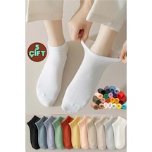 Kadın Renkli 5 Çift Likralı Pamuklu Penye Patik Çorap-9032427620449