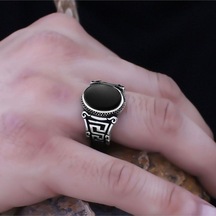 Vog Siyah Oniks Taşlı Greek Desen Özel Seri 925 Ayar Erkek Gümüş Yüzük