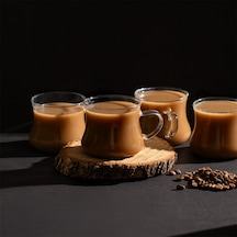 Porsima Pbt-706 Borosilikat Isıya Ateşe Dayanıklı Cam Kulplu 4 Lü Çay Bardağı Kahve Bardak Seti Kupa Şeffaf 250ml Şeffaf