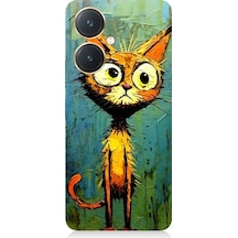 Vivo Y27 Uyumlu Meraklı Şapşik Kedi Desenli Silikon Kılıf