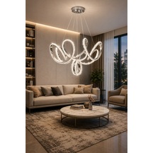 Prestij Lüks Cristalya Serisi Orjinal Krom Kaplamalı 3 Renk Ledli Sarkıt Ledli Avize Modern Led Avize-çap 50 Cm Krom Krom