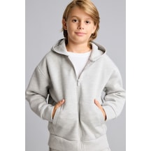 Defacto Fermuarlı Kapüşonlu Basic Sweatshirt Hırka Erkek Çocuk I3124a826augr210 Gri-gr210