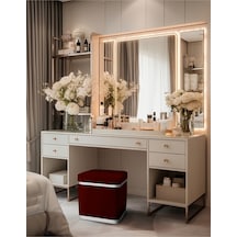 Zengo Silver Twin Line Kare Puf -bordo Kumaş, Dekoratif Makyaj Masası Pufu-modern Style