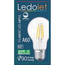 Ledolet 4w Filamentli Led Ampul A60 E27 Dim Vintange Rustik Lamba Sarı Işık 2700k