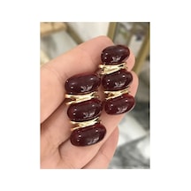 Bordo Gold Detaylı Sıralı Model Küpe