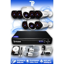 Picam 8 Kameralı Uzay 2 İç Kamera Set 100 GB HDD Full HD Gece Görüşlü Güvenlik Kamerası Sistemi