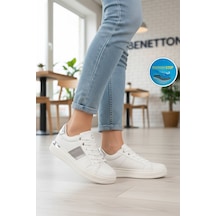 United Colors Of Benetton Bej Gümüş Bağcıklı Cilt Memory Foam Unisex Spor Ayakkabı Bnı-12074 G Bej-gümüş