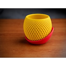 3d Baskı Küre Saksı - Kafes Dokulu İki Parçalı Dekoratif Saksı - Sarı-kırmızı Çok Renkli