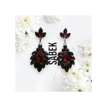 Eloria Kristal Taşlı Küpe Düğün Kına Günlük Kullanım Bordo - 726428693 Bordo
