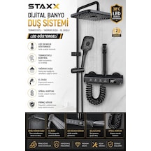 Staxx Dusse038 Dijital Banyo Duş Sistemi Termostatlı Yağmur Duşu El Duşlu Led Göstergeli Siyah