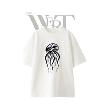 Thewert Chrome Jellyfish Tasarım Baskılı Ünisex Beyaz Oversize T-shirt