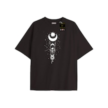 Flood Of Style Siyah Oversize T-shirt Ay Yıldız Minimal Özel Tasarım