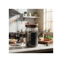 Hava Geçirmez Akasya Kapaklı Çizgili Cam Kavanoz - 750 Ml 2.8 L