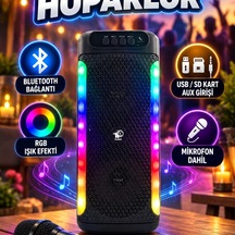 Rgb Işıklı Çift 4 İnç Hoparlörlü Şarjlı Bluetooth Hoparlör Usb, Sd Kart, Aux, Fm Radyo Ve Mikrofon