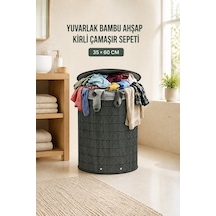 60 Litre Bambu Kirli Çamaşır Sepeti Modern Tasarım Çamaşır Sepeti Oyuncak Kutusu Gri