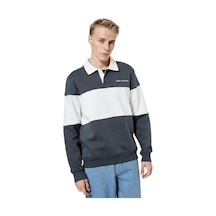 About Blank Şardonlu Uzun Kollu Renk Bloklu Nakışlı Polo Yaka Sweatshirt Acı Kahverengi