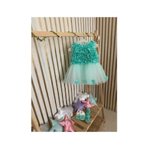 Hayy Baby Kıds Wear Su Yeşil Çiçekli Çocuk Tütü Elbise