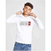Tshirthane Red Dead Beyaz Logo Baskılı Unisex Çocuk Kapüşonlu Beyaz Sweat Beyaz