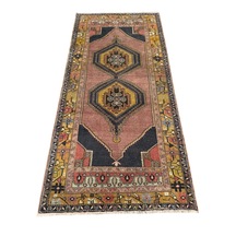 El Dokuma Vintage Ortaköy Halısı 125x260 Kök Boya Eskitme Halı Renkli