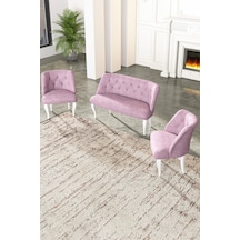 Vinda Çay Seti Koltuk Takımı Salon Balkon Takımı - 2+1+1 Pembe
