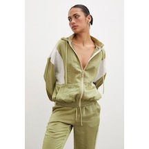Fermuarlı Garnili Sweatshirt Haki Haki