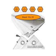 Beyaz Renk Ebatlı Branda, 12x15 Çadır 120 Gr/m2 Su Geçirmez Kamyon Saman İnşaat Gölgeleme Çadırı