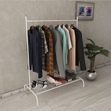 Dikdörtgen Beyaz Elbise Askılığı Konfeksiyonel Dekoratif Askı Dik Askılık Beyaz