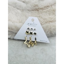 Bijüteri Çoklu Küpe 3 Gümüş Işıltılı Stil Model B5c544 Çok Renkli