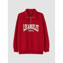 Lcw Modest Kırmızı Los Angeles Baskılı Kadın Sweatshirt Tunik