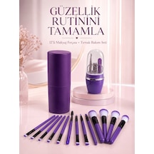 12 Parça Mor Makyaj Fırçası Ve Manikür Pedikür Tırnak Bakım Seti