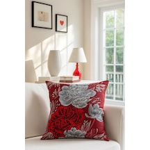Çiçekli Kırlent Kılıfı Kırmızı 43x43 Kırmızı
