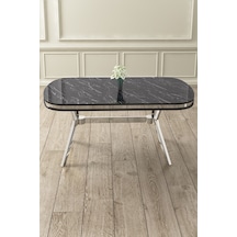 Canisa Concept Olya Serisi 90x168 Lak Panel Krom Ayak Siyah Mermer Desen Sabit Mutfak Masası Masa Siyah Mermer Ayaklar Krom