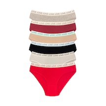 Royaleks 6 Adet Pamuklu Esnek Kadın Slip Bikini Külot Geniş Lastikli Bask Çok Renkli