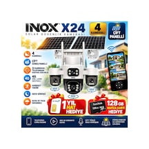 Inox X24 4g+ E-sim 3xptz Solar Kamera 4x2mp 4k Hd 16.000mah 128gb Hafıza Kartlı Paket