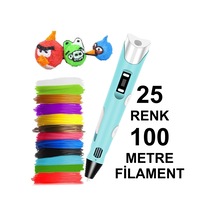 Mavi 3d Kalem Yazıcı+25 Renk 100 Metre 25x4metre Pla Filament