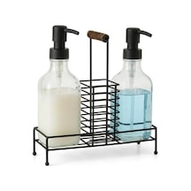 2&apos Li Cam Dispenser Seti Metal Taşıyıcılı Sıvı Sabun & Deterjan Pompa Şişeleri, Endüstriyel Mutfak & Banyo Organizer 000 Açık Krem