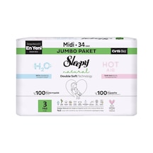 Sleepy Natural Double Jumbo Bebek Bezi Midi 34 Adet Ultra Hassas 4'li Avantaj Paketi - 4 Adet Tarı 3 - 4 Numara
