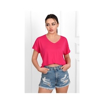 Kadın V Yaka Kısa Kollu T-shirt 1478-23 001