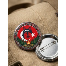 Fikart Modern Geometrik Poligon Bozkurt Başı Ay Yıldız Ve Selçuklu Çinisi 58mm Buton Rozeti Çok Renkli