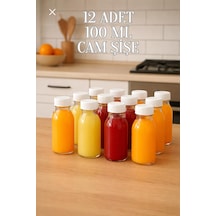 12 Adet 100 Ml Kilitli Beyaz Kapaklı Şeffaf Detox Shot Şişesi 100 Cc Ginger Şat Beyaz Cam Şişe Şeffaf - Siyah